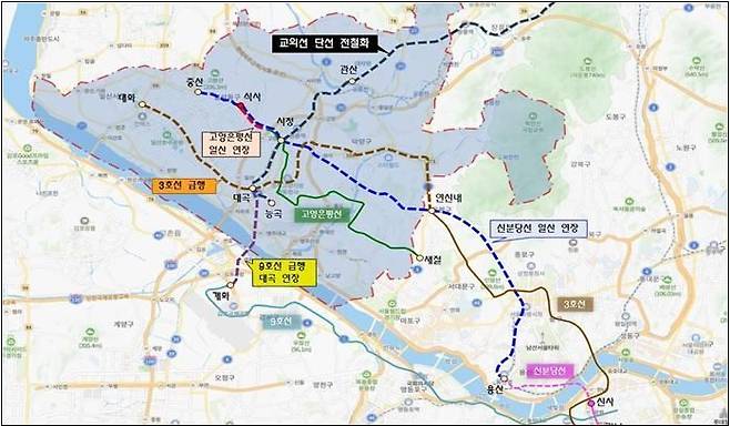 제5차 국가철도망 구축계획 및 대도시권 광역교통 시행계획 건의 노선. 고양시 제공