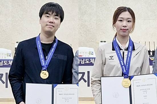 ‘제64회 전라남도 체육대회’ 당구종목 3쿠션-포켓9볼서 나란히 우승한 김행직(왼쪽)과 서서아. (사진= 전남당구연맹)