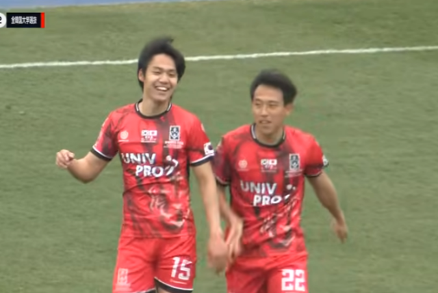 한국대학축구연맹 대학선발대표팀 박강영 득점 장면./J리그 유튜브 채널 캡처