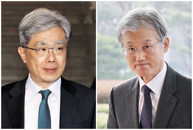 재판소원 제도와 법 왜곡죄가 시행된 지난 12일 김상환(왼쪽) 헌법재판소장이 서울 종로구 헌법재판소를 나서고 있다. 오른쪽 사진은 같은 날 법 왜곡 혐의로 고발된 조희대 대법원장이 서울 서초구 대법원으로 출근하는 모습./뉴스1·연합뉴스