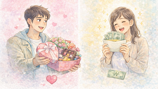 화이트데이 선물에 대해 남성은 사탕을, 여성은 현금을 선호하는 것으로 나타났다. 챗GPT 생성 이미지