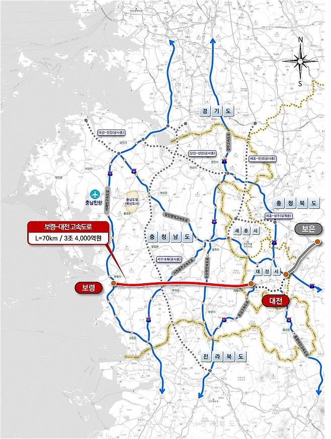 대전광역시와 충남 보령을 동서로 연결하는 고속도로 건설 계획. [사진 충남도]