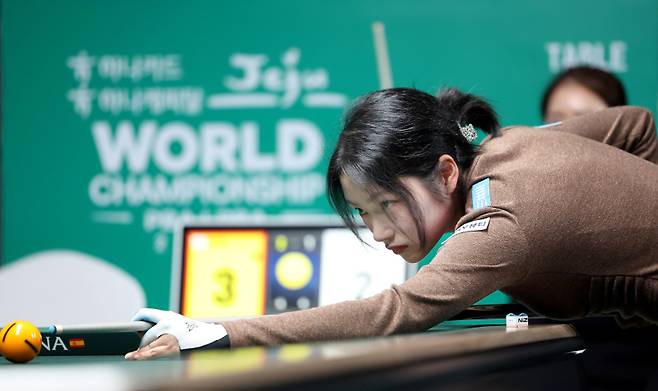 ‘얼음 공주’ 한지은(에스와이)이 월드챔피언십 8강 무대를 밟았다. PBA 제공