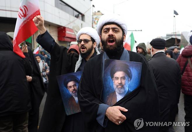 쿠드스의 날 집회에 참여한 테헤란 성직자들 [EPA 연합뉴스 재판매 및 DB 금지]