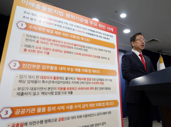 2024년 11월 27일 정승윤 국민권익위원회 부위원장이 이해충돌방지법 운영실태조사 발표를 하고 있다. 연합뉴스