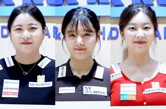 실크로드시앤티와 재후원 협약을 체결한 (왼쪽부터) 김민아 권발해 정수빈. (사진=실크로드시앤티)