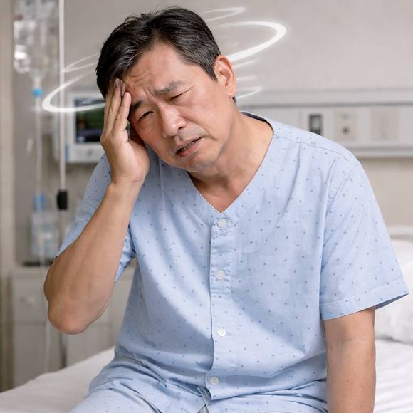 뇌로 가는 혈류가 크게 감소하면 한쪽 눈이 갑자기 어두워지거나, 한쪽 팔다리에 힘이 빠지거나, 말이 어눌해지는 등의 증상이 나타날 수 있다. 때로는 어지럼증이 동반되기도 한다. ⓒChatGPT 생성이미지