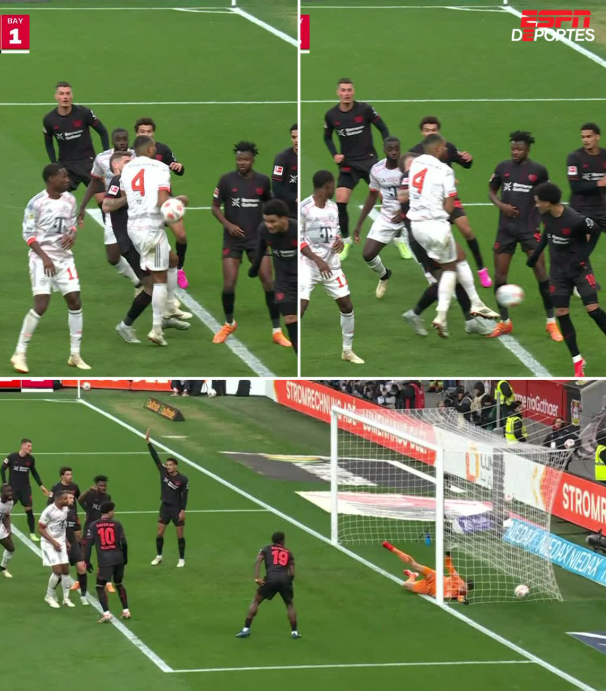 14일, 바이에른 뮌헨의 요나탄 타가 레버쿠젠 골망을 흔들었지만, 주심은 득점 과정에서 반칙을 확인해 골로 인정하지 않았다. ESPN Deportes