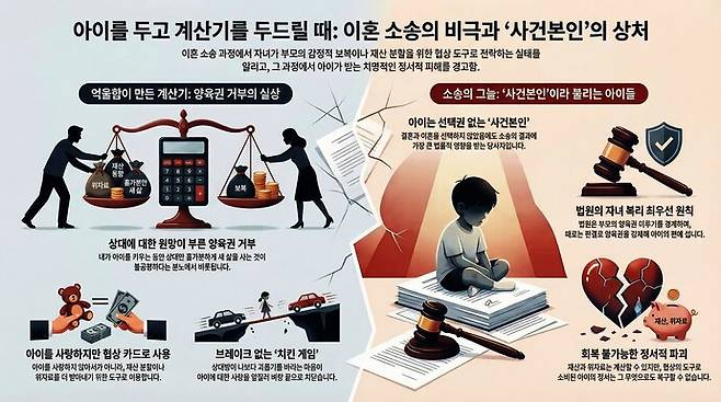 이혼 소송에서 양육권 협상 카드로 내몰리는 아이들의 현실이 안타까움을 자아내고 있다./남도일보·AI 생성 이미지