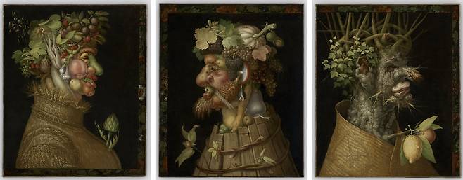 '사계' 연작 중 '여름' '가을' '겨울'(왼쪽부터). 계절에 어울리는 과채를 동원했다. /루브르박물관