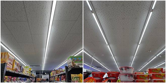 GS25 편의점 매장에 적용된 KCC의 천장재 '대규격 석고텍스 PLUS'. KCC