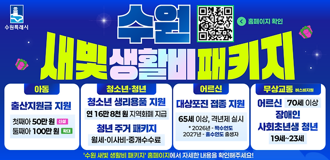 수원시가 올해부터 추진하는 '새빛 생활비 패키지' 사업 홍보물. 사진=수원시