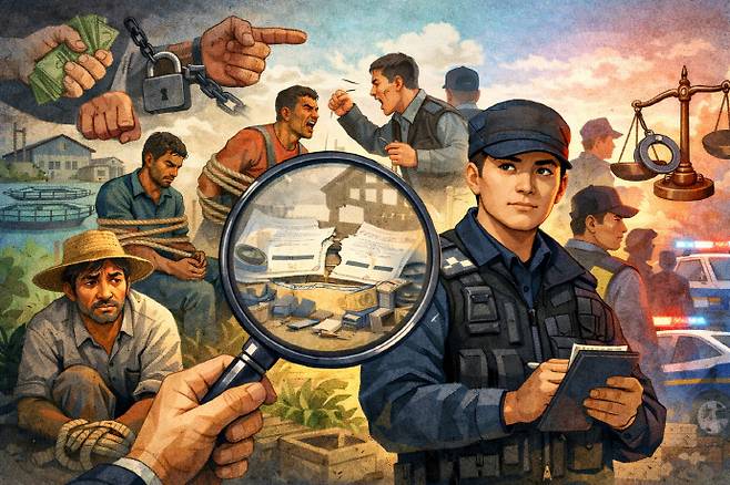 전남 경찰과 노동당국이 산업 현장 필수인력인 외국인 노동자 권익보호에 대한 전방위 대응에 나섰다. 이번 조치는 남도일보가 반복되는 임금 착취와 폭행, 감금, 괴롭힘 등을 다룬 연속기획 '외국인 노동자 리포트'를 보도한 이후 나와 더 큰 관심을 모으고 있다. 사진은 챗GPT 생성 이미지.