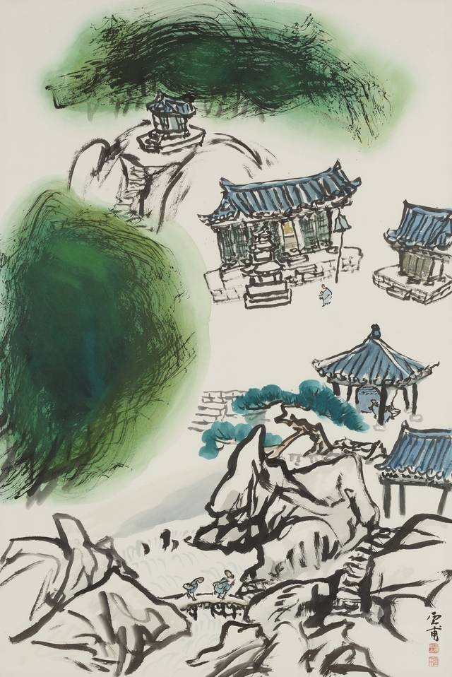 김기창 작, '산사', 종이에 수묵담채,180.5×120.5㎝, 1980년대 후반. 리움미술관 소장