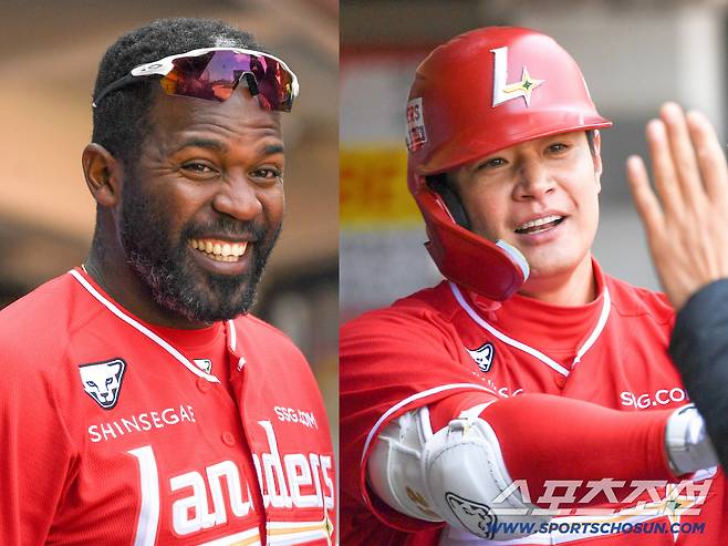 13일 광주 기아챔피언스필드에서 열린 KIA 타이거즈와 SSG 랜더스의 시범경기. 2회초 SSG 김재환이 솔로포를 날린 뒤 기뻐하고 있다. 광주=박재만 기자 pjm@sportschosun.com/2026.03.13/