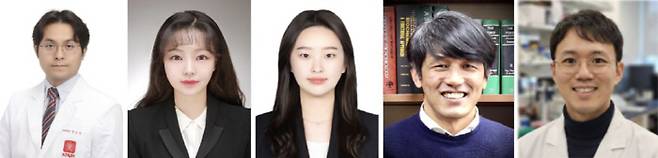 (왼쪽부터)경북대병원 김은수 교수, 경북대 이지민 박사, 부경대 식품영양학과 김민지 교수, JD바이오사이언스 이호열 박사, 경북대 응용생명과학과 신재호 교수