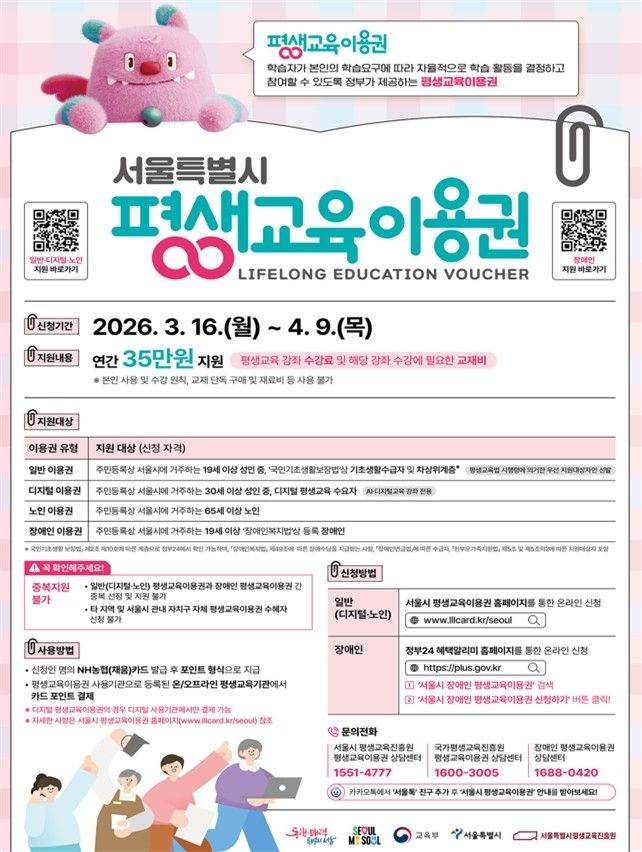 2026년 서울시 평생교육이용권 포스터.ⓒ서울시 제공
