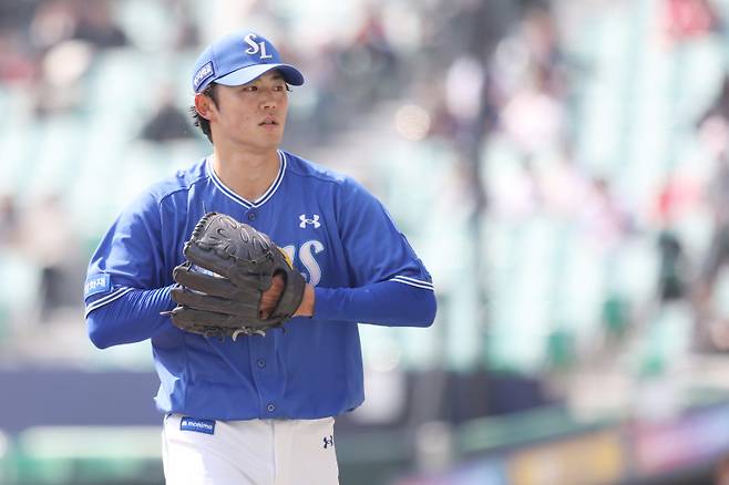 17일 인천에서 열린 SSG와의 시범경기에 등판함 미야지 유라. 삼성 제공