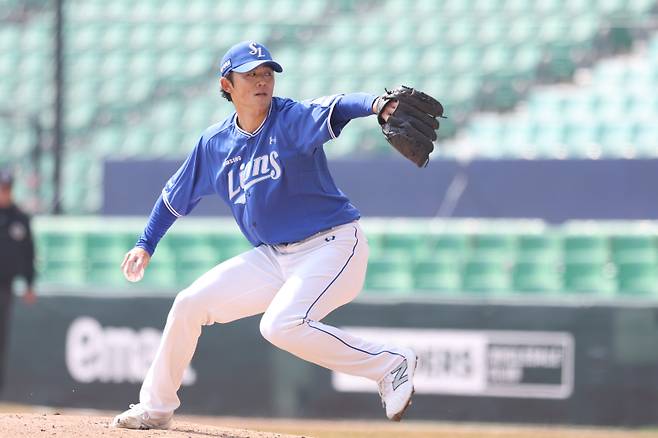 17일 인천에서 열린 SSG와의 시범경기에 등판함 미야지 유라. 삼성 제공