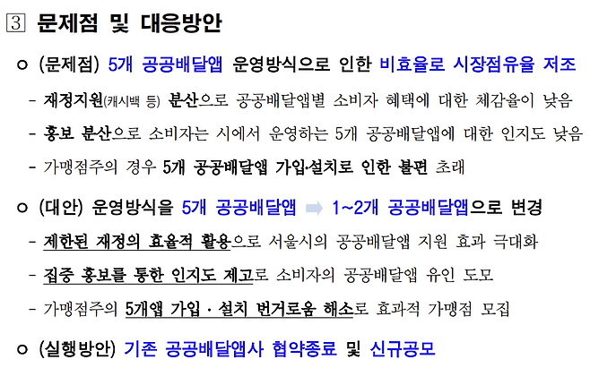 서울시가 ‘업무협약 종료’를 안내하며 기존 업체들에 보낸 공문. 추후 1~2개 사업자를 선정할 것이라고 안내.