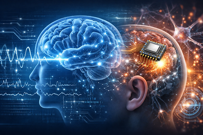 뇌파 조종, 뇌 임플란트, 뉴럴링크 등을 키워드로 생성AI가 만든 이미지. [챗GPT]
