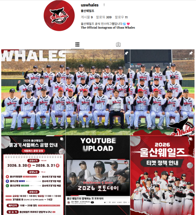 울산 웨일즈가 공식 인스타그램과 유튜브 채널을 개설했다./울산 웨일즈