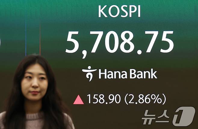 17일 오전 서울 중구 하나은행 딜링룸 전광판에 증시 시황이 표시되고 있다. 2026.3.17 ⓒ 뉴스1 최지환 기자