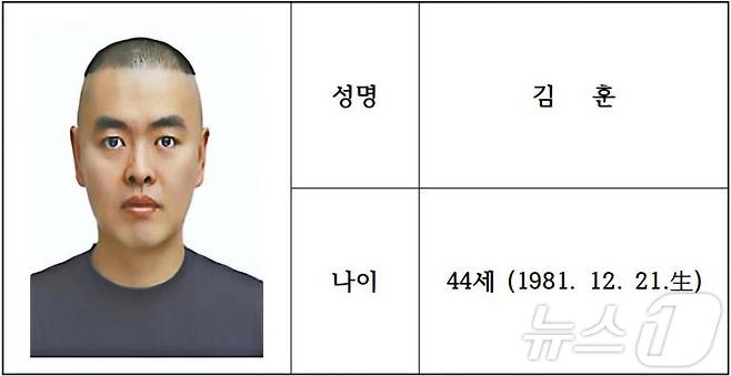 스토킹 해오던 20대 여성을 살해한 혐의로 구속된 김훈 씨(44·남)의 신상정보가 공개됐다. 경기북부경찰청은 19일 오전 산상정보공개심의위원회의 심의를 거쳐 경기북부경찰청 누리집에 김 씨의 얼굴, 성명, 나이 등의 신상정보를 공개했다고 밝혔다. (경기북부경찰청 제공. 재판매 및 DB 금지) 2026.3.19 ⓒ 뉴스1