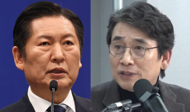 정청래 더불어민주당 대표(왼쪽)과 유시민 작가