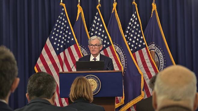 제롬 파월 Fed 의장이 18일(현지시간) FOMC 후 기자회견에서 발언하고 있다. /워싱턴=이상은 특파원