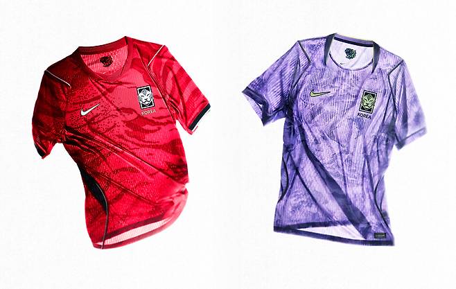 The new home and away kit uniforms for the Korean national football team, designed by Nike [NIKE]