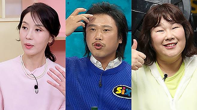 죽은 형제의 빈자리 채우려 ‘자발적 부모’가 된 배우 김희정(왼쪽부터), 가수 육중완, 개그우먼 김민경. 이들의 행보는 단순한 미담을 넘어선 가장의 책임이 빚어낸 삶의 궤적이다.&nbsp;KBS2 ‘옥탑방의 문제아들’·MBC ‘라디오스타’·뉴스1