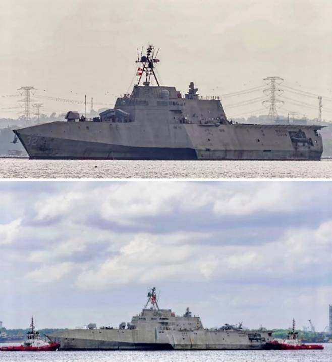 미 해군 소속 USS 털사와 USS 샌타 바버라가 18일(현지시간) 싱가포르에 도착한 모습. 더워존 제공