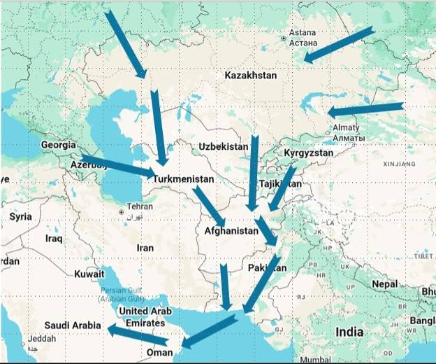 중앙아시아와 주변지역 [타임스오브센트럴아시아 캡처. 재판매 및 DB 금지]