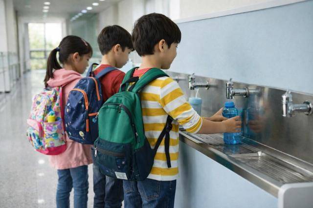 교내 음수대를 이용하는 아이들 모습. [사진=생성형 AI로 제작한 이미지]