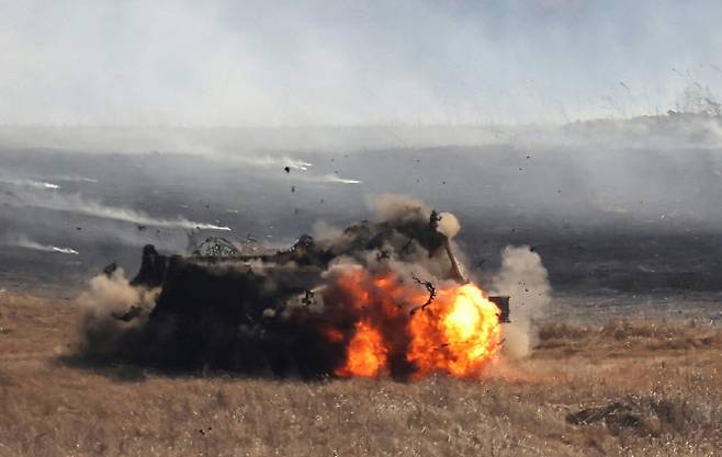 북한군이 무인기와 탱크부대의 대남 침투·점령 훈련을 진행하고 있다. (사진=뉴스1)