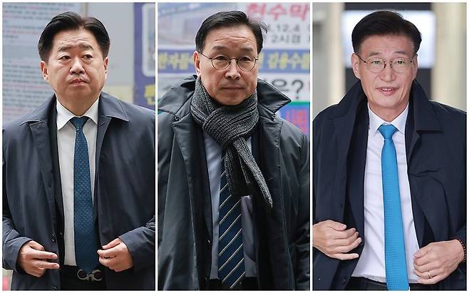 더불어민주당 김이수 공천관리위원장이 지난 8일 서울 여의도 중앙당사에서 6·3 지방선거 제주 지역 경선 공천 심사 결과를 발표했다. 사진 왼쪽부터 오영훈 제주지사, 위성곤 의원, 문대림 의원. 연합뉴스