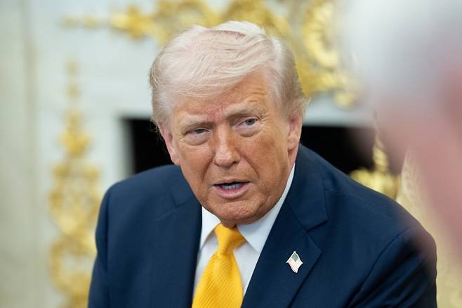 도널드 트럼프 미국 대통령. 19일(현지시간) 트럼프 대통령이 워싱턴DC 백악관에서 다카이치 사나에 일본 총리와 양자회담을 하고 있다. <사진=EPA>