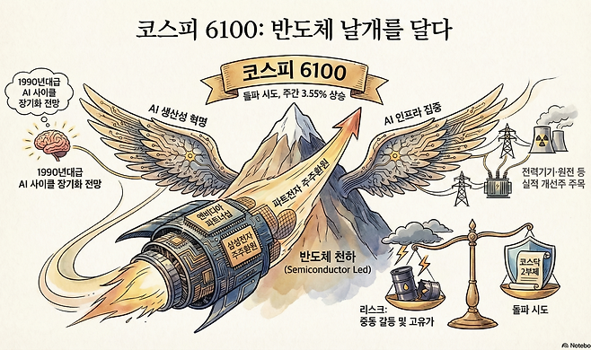 20일 NH투자증권은 다음 주 코스피 예상 밴드를 5500~6100으로 제시했다.(출처=노트북LM)
