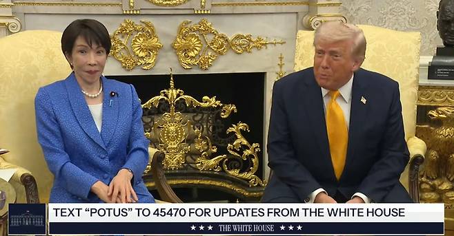 도널드 트럼프 미국 대통령, 다카이치 사나에 일본 총리 [백악관 유튜브 캡처]