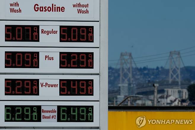 미국 주유소의 가격표 [AP 연합뉴스 자료사진]
