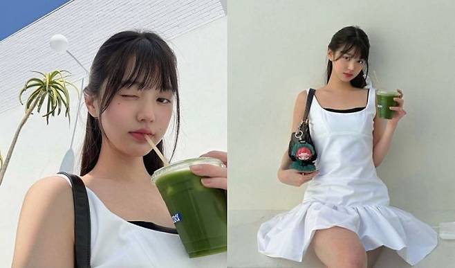 아이브 멤버 장원영이 말차 음료를 들고 있다. 장원영 인스타그램 캡처