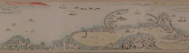 부산항 개항 초기 시대인 1919년 당시 초량왜관을 그린 ‘초량화관도’ 모습. 부산박물관·부산시 제공