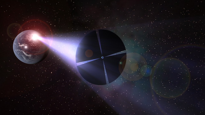 라이트세일 개념도. 지구에서 레이저 광선을 발사해 속도를 높인다. 위키피디아 제공