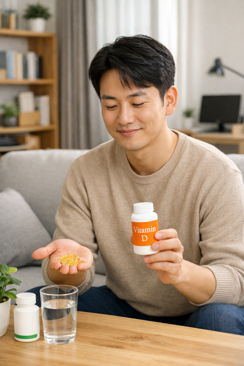 비타민D를 챙겨먹는 현대인이라는 키워드로 생성한 AI이미지. [챗GPT}