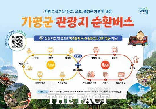 경기 가평군이 관광객들의 이동 편의와 운행 효율을 높이기 위해 오는 4월부터 전면 개편해 운영할 예정인 '관광지 순환버스 노선' 안내도. /가평군