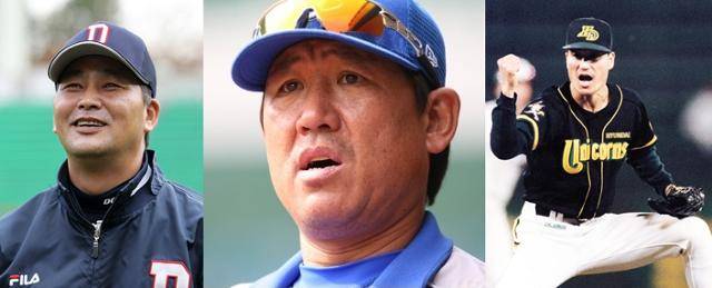 노경은의 인생 스승 3명. 김진욱(왼쪽부터) 두산 전 감독, 조계현 전 투수코치, 정명원 전 투수코치. 한국일보 자료사진