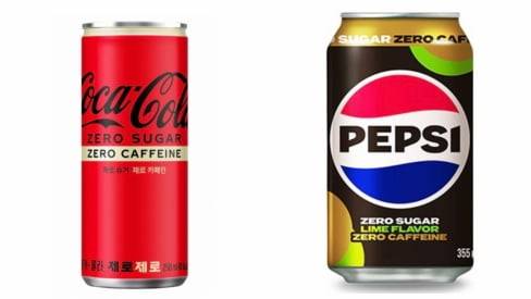 코카콜라 ‘코카콜라 제로제로’와 롯데칠성음료 ‘펩시 제로 슈거 라임향 제로 카페인’. 각 사 제공