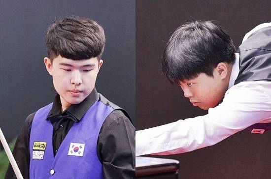 10대 학생선수 돌풍을 이끄는 김도현(왼쪽)과 김현우가 스페인 무르시아에서 열린 세계주니어3쿠션선수권 16강에서 나란히 승리를 거두고 8강에 올랐다. 두 선수는 오후11시부터 4강 진출을 놓고 맞붙는다. (사진=SOOP)