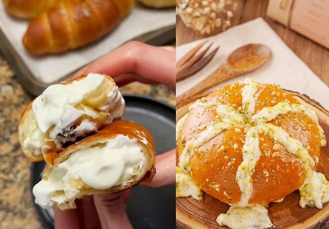 한국의 소금빵과 마늘빵은 풍성한 필링이 특징이다. [SNS 캡처]